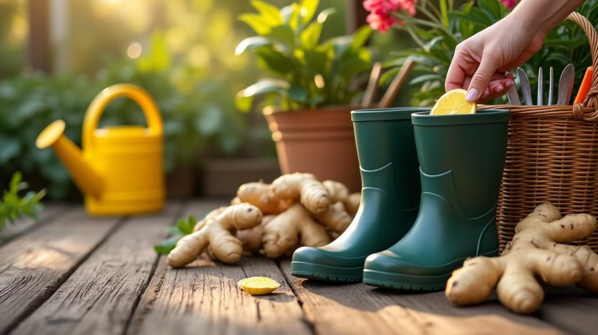découvrez cette astuce surprenante : en plaçant un morceau de gingembre frais dans ses bottes en caoutchouc, elle élimine définitivement les mauvaises odeurs de moisi. essayez cette méthode naturelle et gardez vos chaussures fraîches plus longtemps !